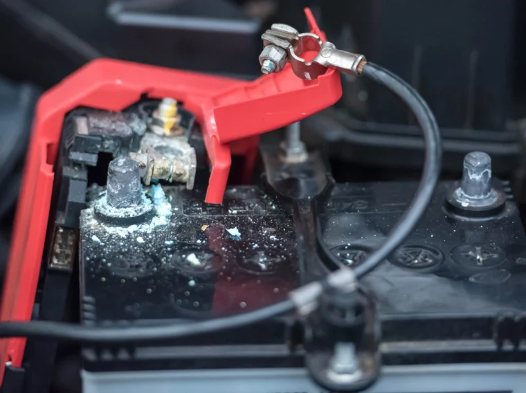 A corraded car battery terminal.